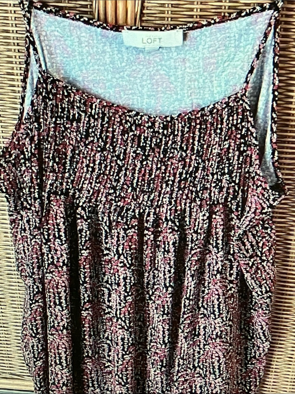 LOFT Pink and Black Textured Smocked Cami